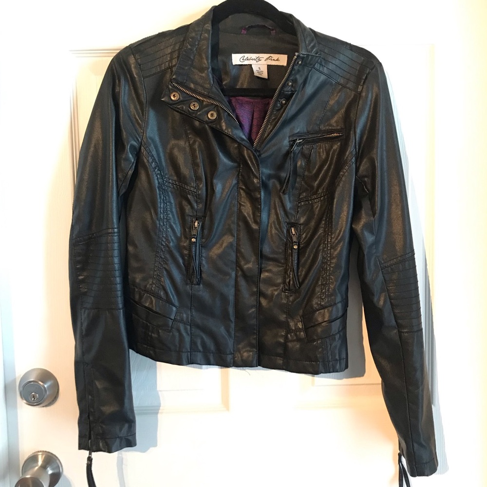 Celebrity Pink Black Leather Jacket